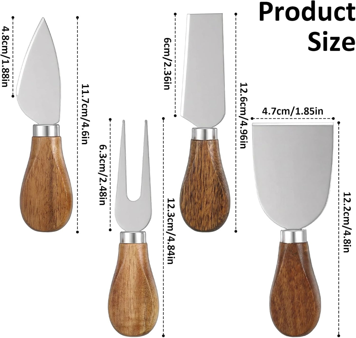 Juego de 4 cuchillos de queso de acero inoxidable con tenedor y rebanador