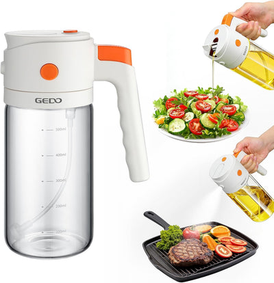 Pulverizador y dispensador de aceite 2 en 1 de vidrio borosilicato con tapa automática
