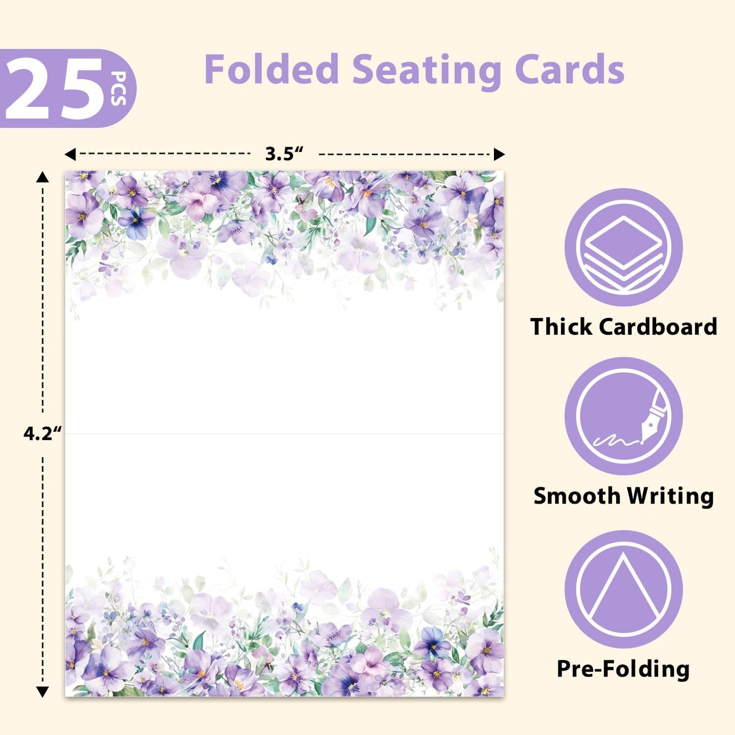 Tarjetas de lugar de flores moradas para mesa de boda y eventos