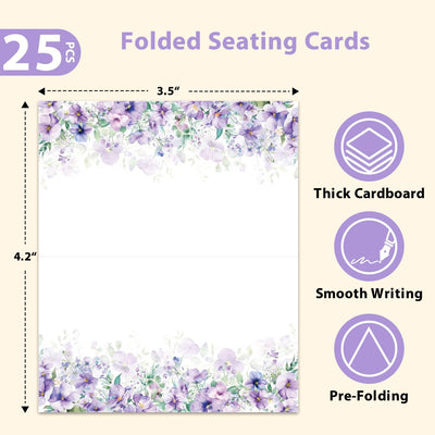 Tarjetas de lugar de flores moradas para mesa de boda y eventos