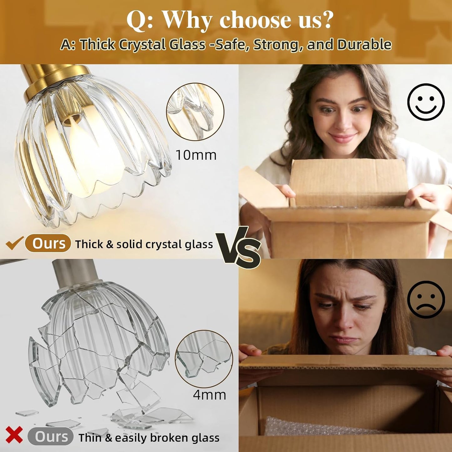Lámpara tocador baño 3 luces dorada aplique latón tulipán