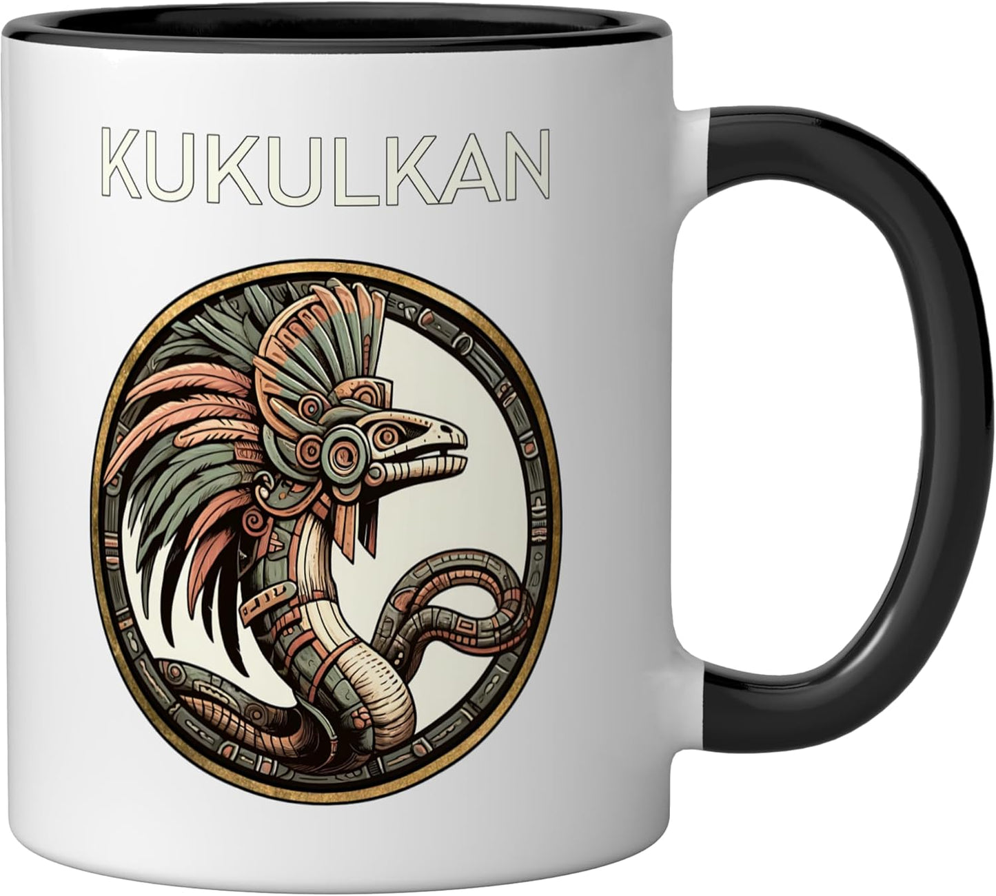 Taza cerámica Kukulkan dios del viento y lluvia negro/blanco