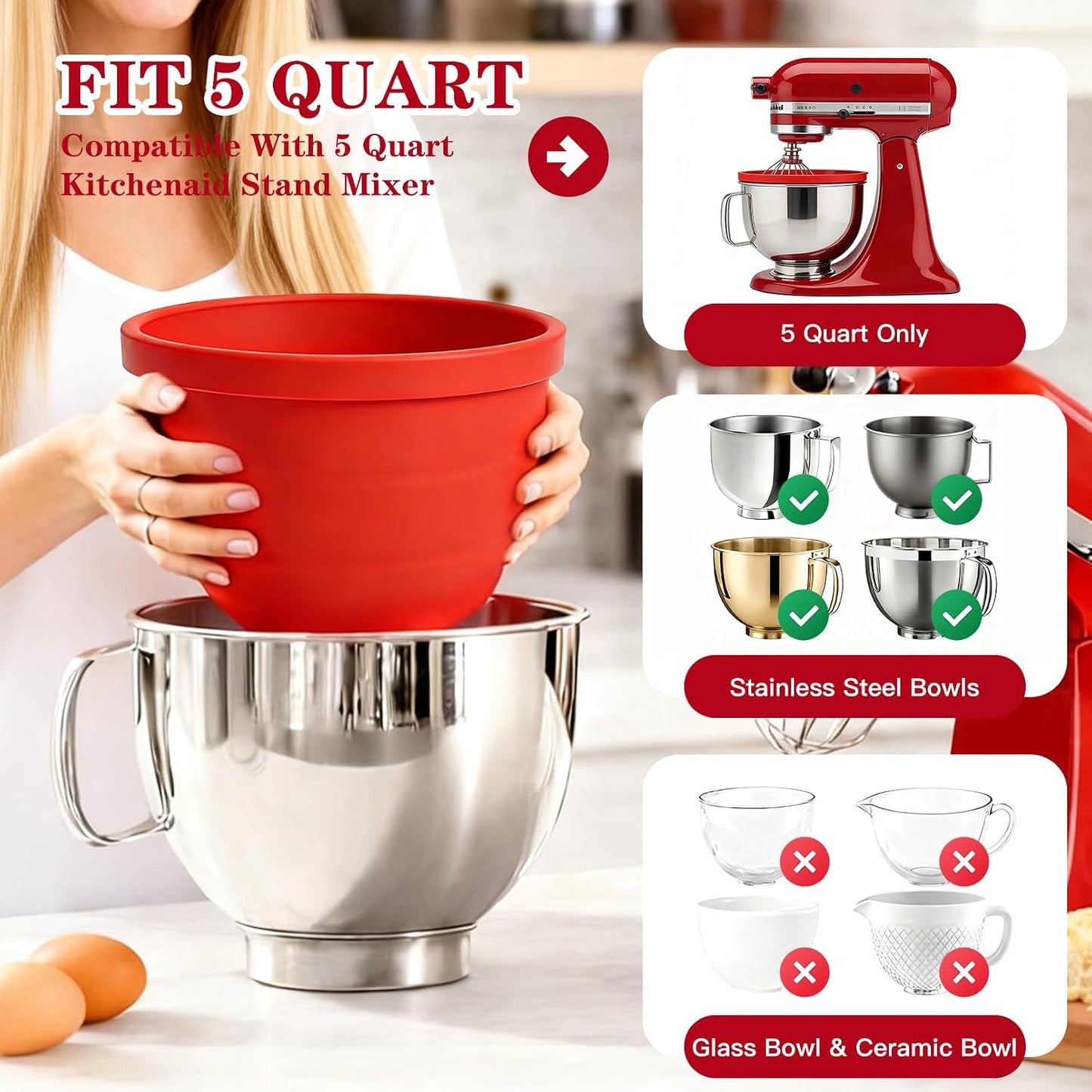 Insertos silicona KitchenAid 5qt con tapas y 2 raspadores