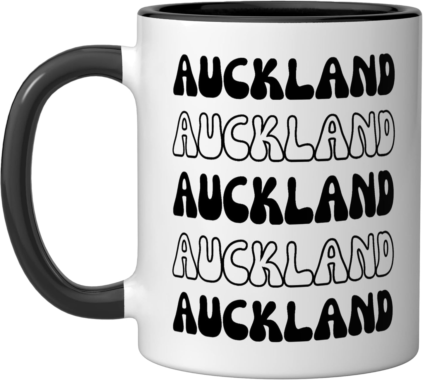 Taza cerámica souvenir Auckland Nueva Zelanda negra/blanca