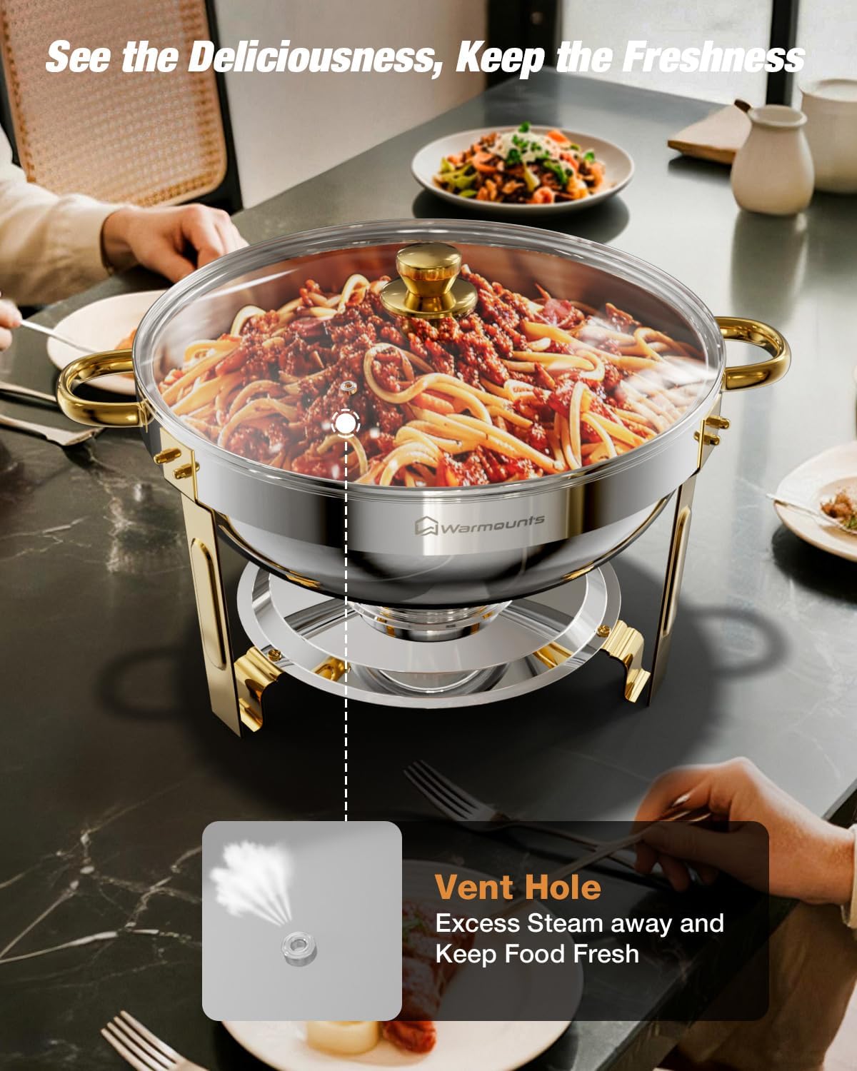 Tapa vidrio oro para platos buffet 5qt