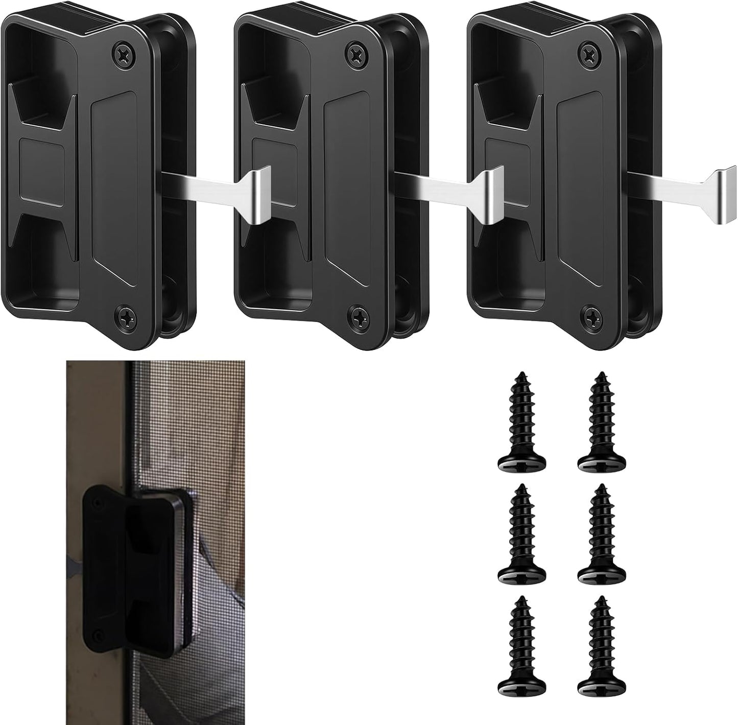 3 Pzas Manija Puerta Corrediza Plástico Negro Pestillo Largo