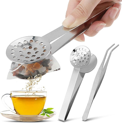 Exprimidor de bolsas de té con colador de acero inoxidable y pinzas antideslizantes multifuncionales