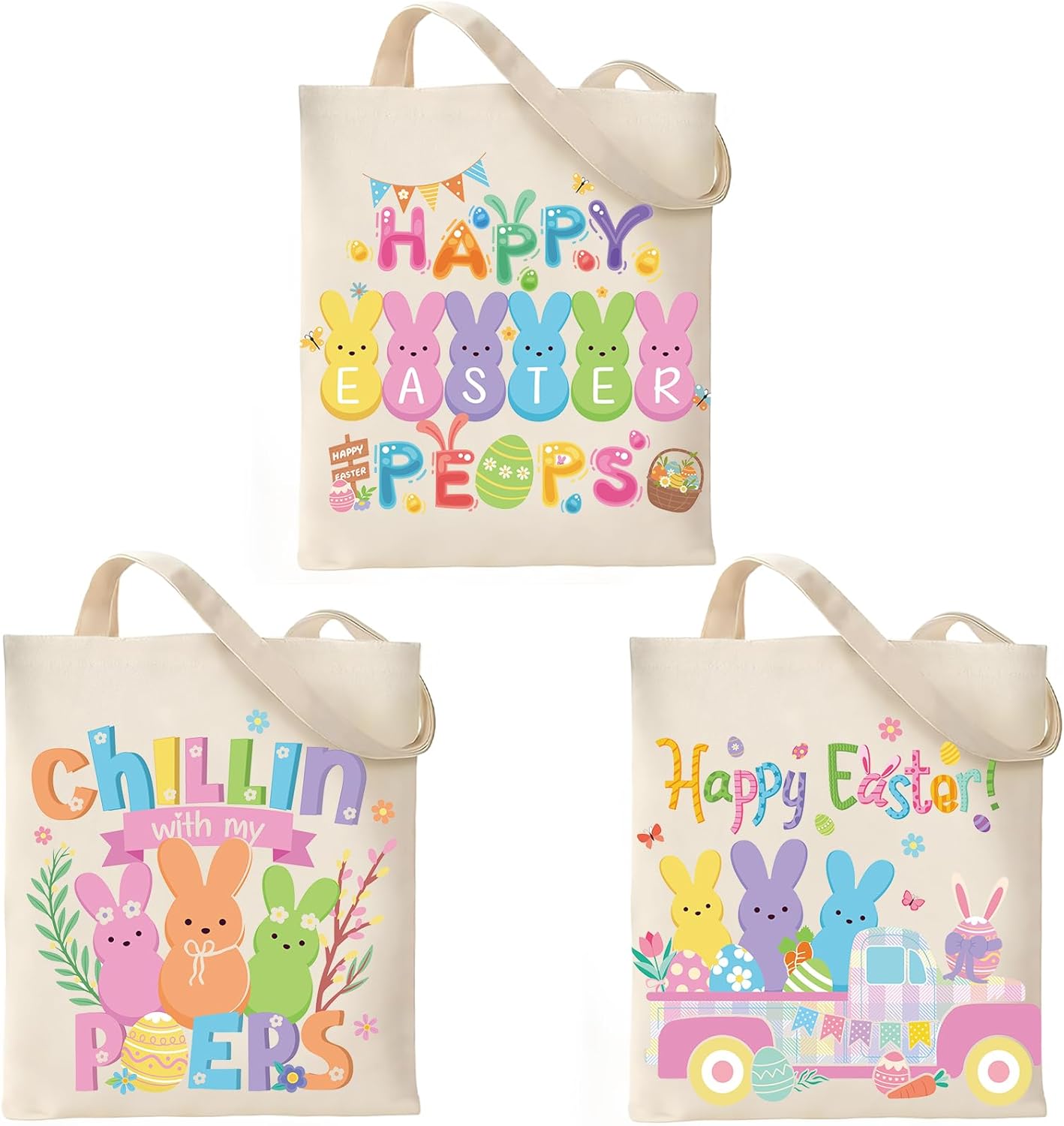 Bolsa de mano Happy Easter con asas cestas grandes de dulces reutilizables