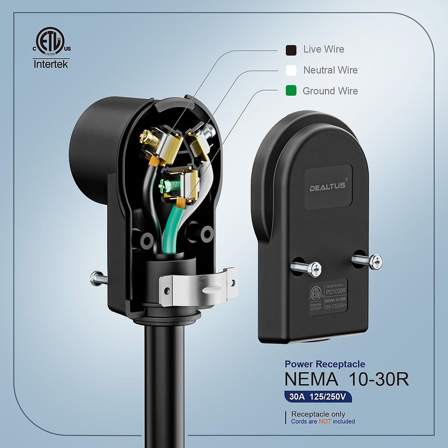 Tomacorriente NEMA 10-30R 30A 125/250V ETL Certificado Negro