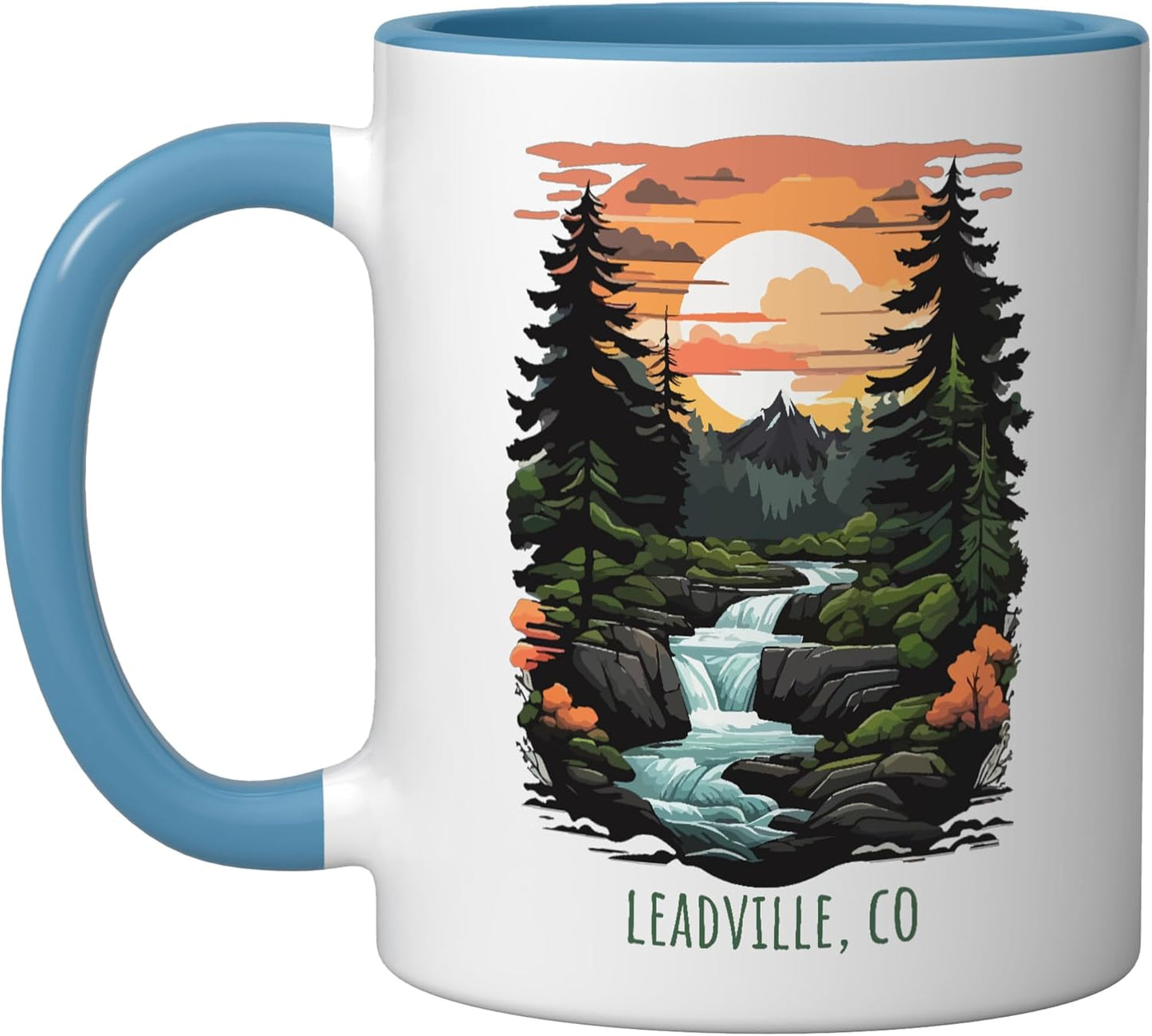 Taza cerámica Leadville Colorado diseño montaña azul/blanco