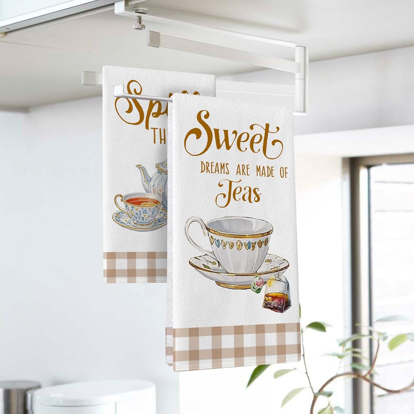Juego de 2 paños de cocina Spill The Tea diseño dulces sueños retro a cuadros