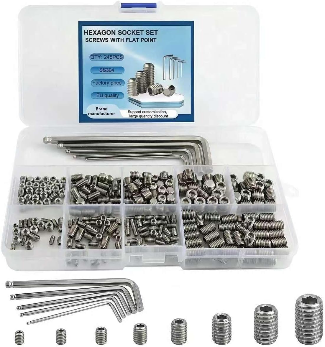 Set 240 s planas acero inox 304 con llaves M3-M8