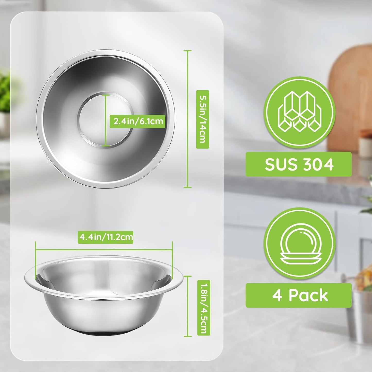 Tazones de acero inoxidable 304 para cocina paquete de 4 cuencos pequeños de 5.5 pulgadas apilables