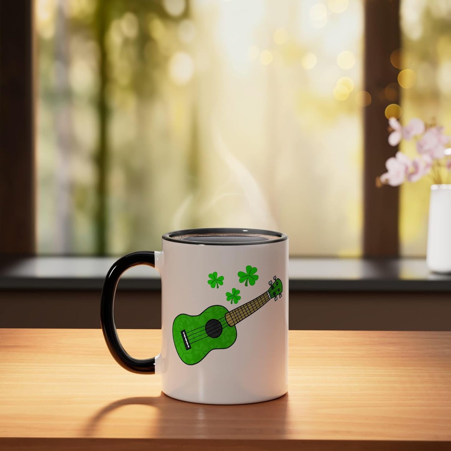 Taza Cerámica Ukulele St Patrick's Day Negro/Blanco