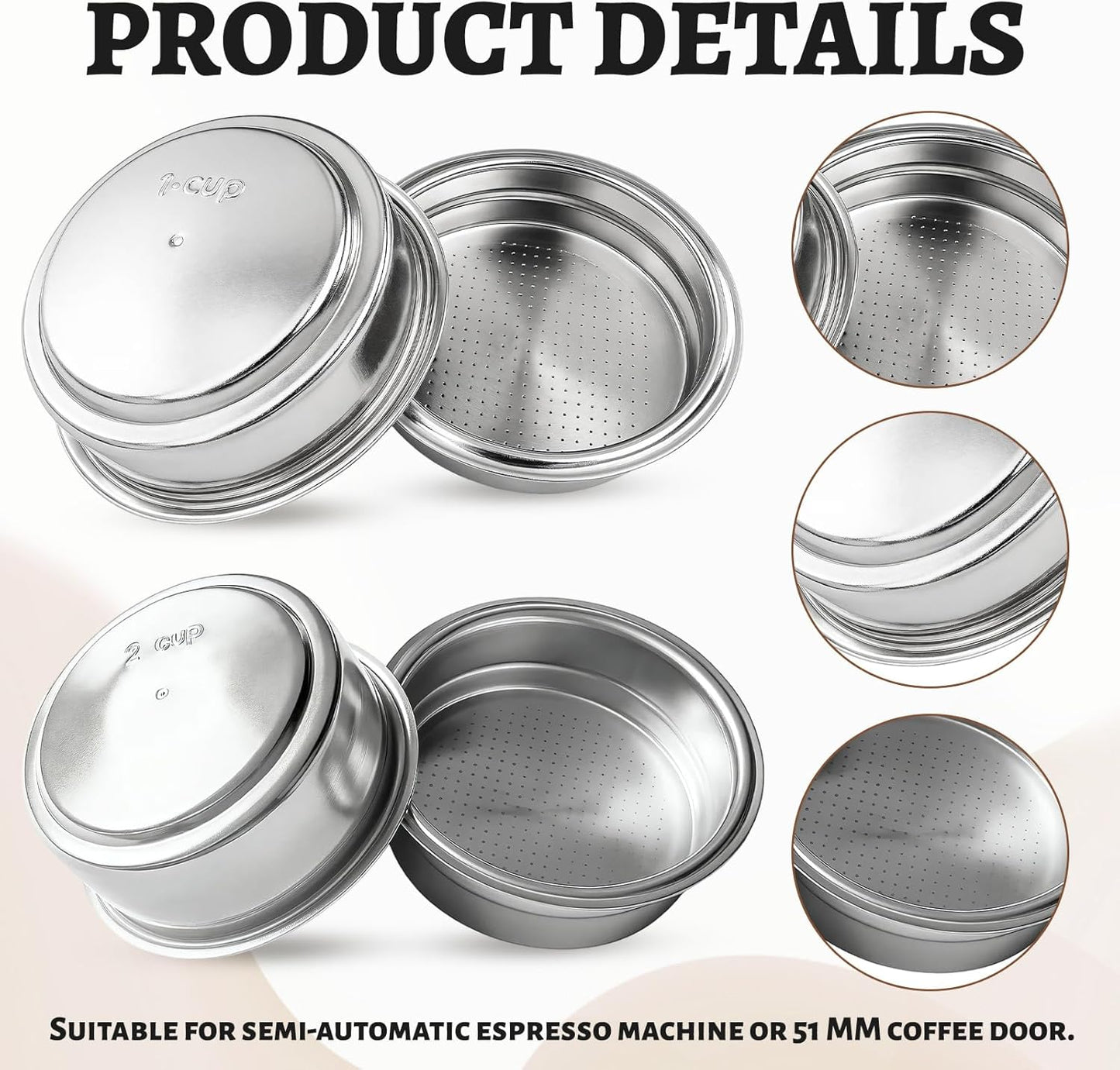 2 Cestas Portafiltros 2.008pulg Barista Taza/Taza Doble