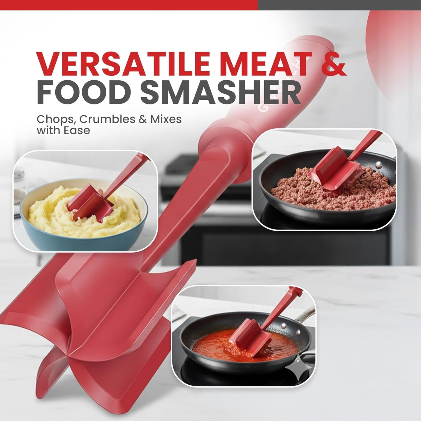 Picador carne molida nailon antiadherente mango ergonómico rojo