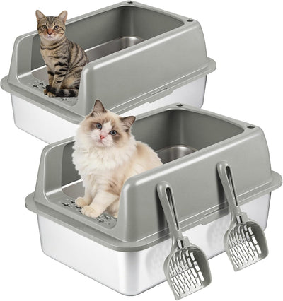 2 Cajas Arena Acero Inox Tapa Grande Antifugas para Gatos