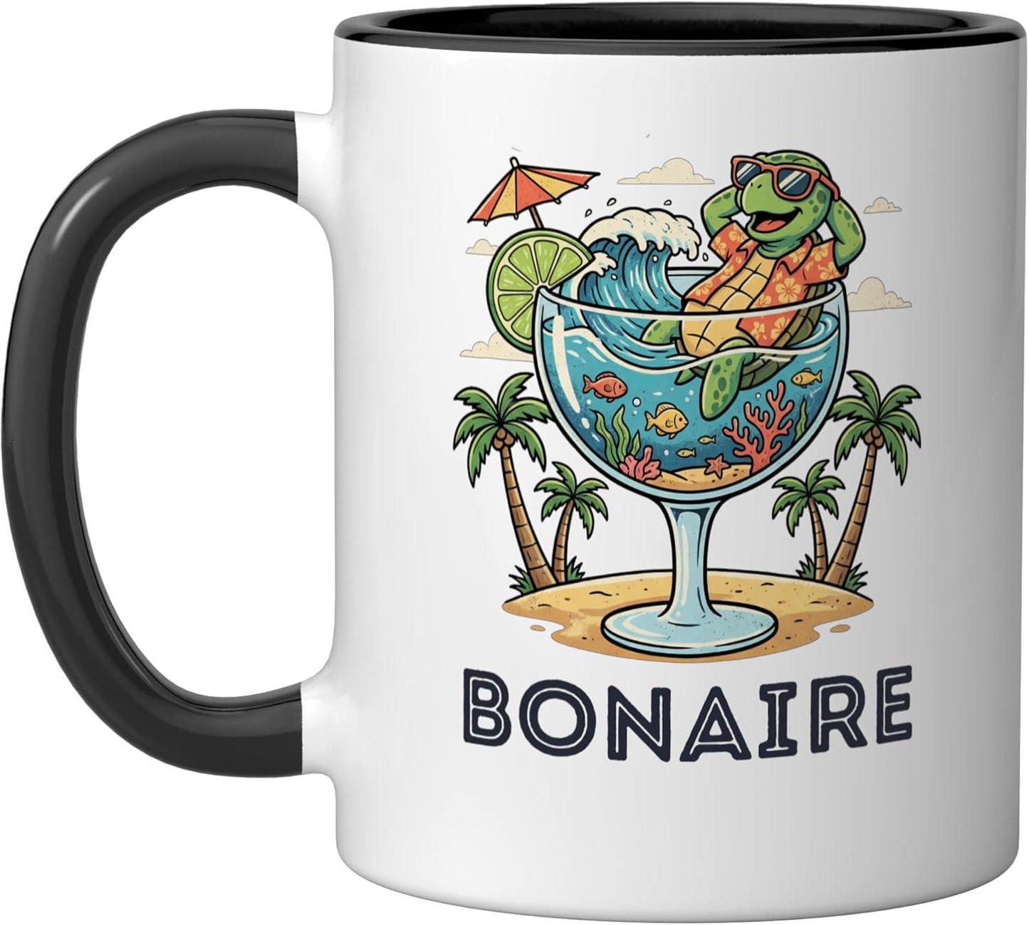 Taza cerámica Bonaire Souvenir negra/blanca