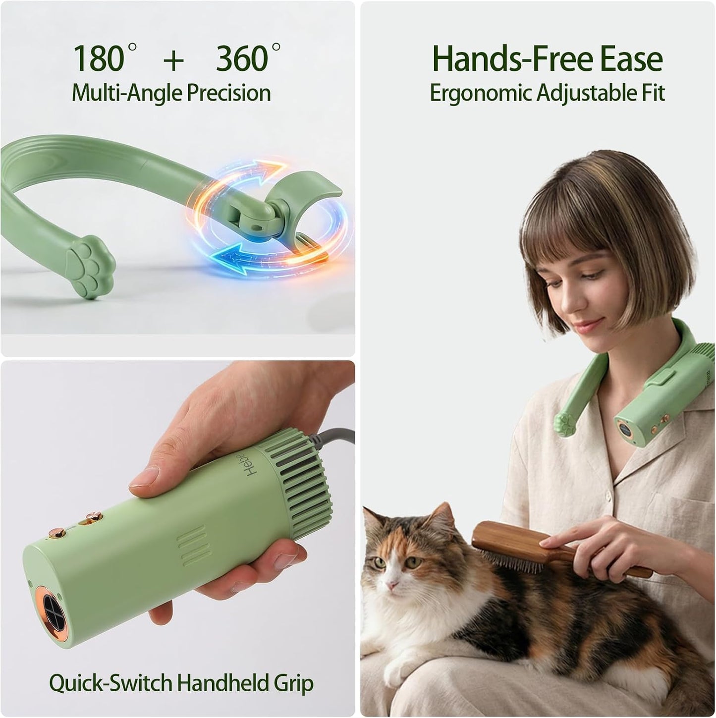 Secador de pelo mascotas 1400W manos libres 4 modos calor/frío