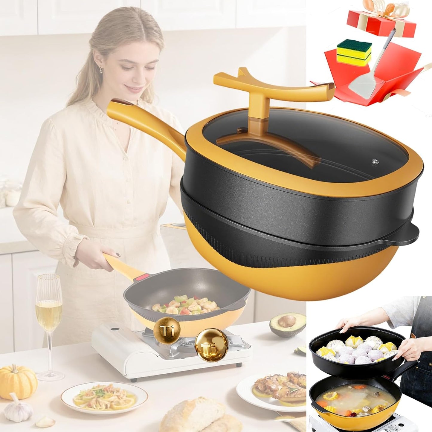 Sartén antiadherente titanio 12pulg con tapa vapor