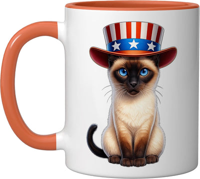 Taza Cerámica Día de la Independencia Gato Siámico Naranja/Blanco