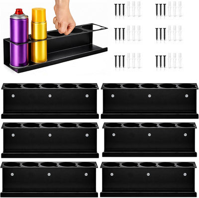 6 Soportes Botellas Aerosol Pared Estante Negro Acero 30 Agujeros