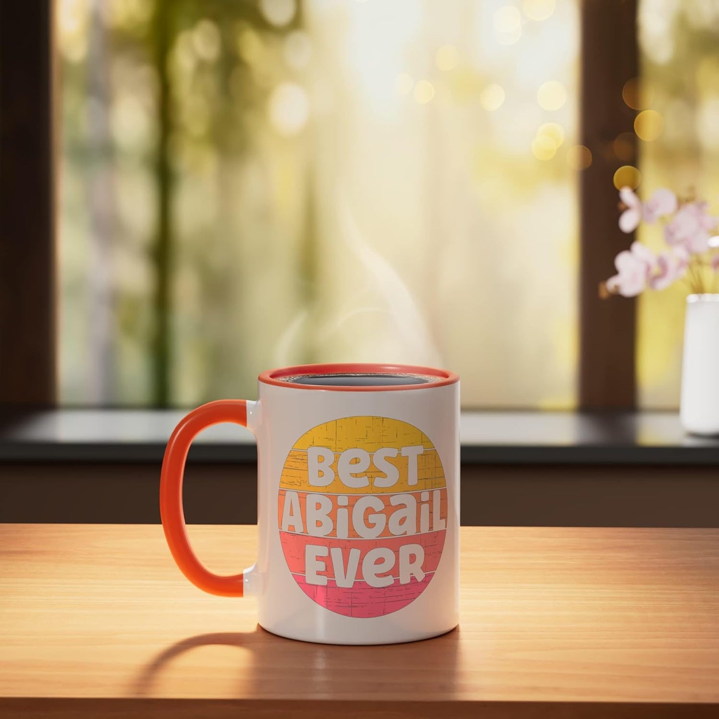 Taza cerámica Abigail Name Retro Sunset Graphic Orange/White