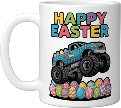 Taza cerámica para niños Monster Truck Pascua divertida blanca