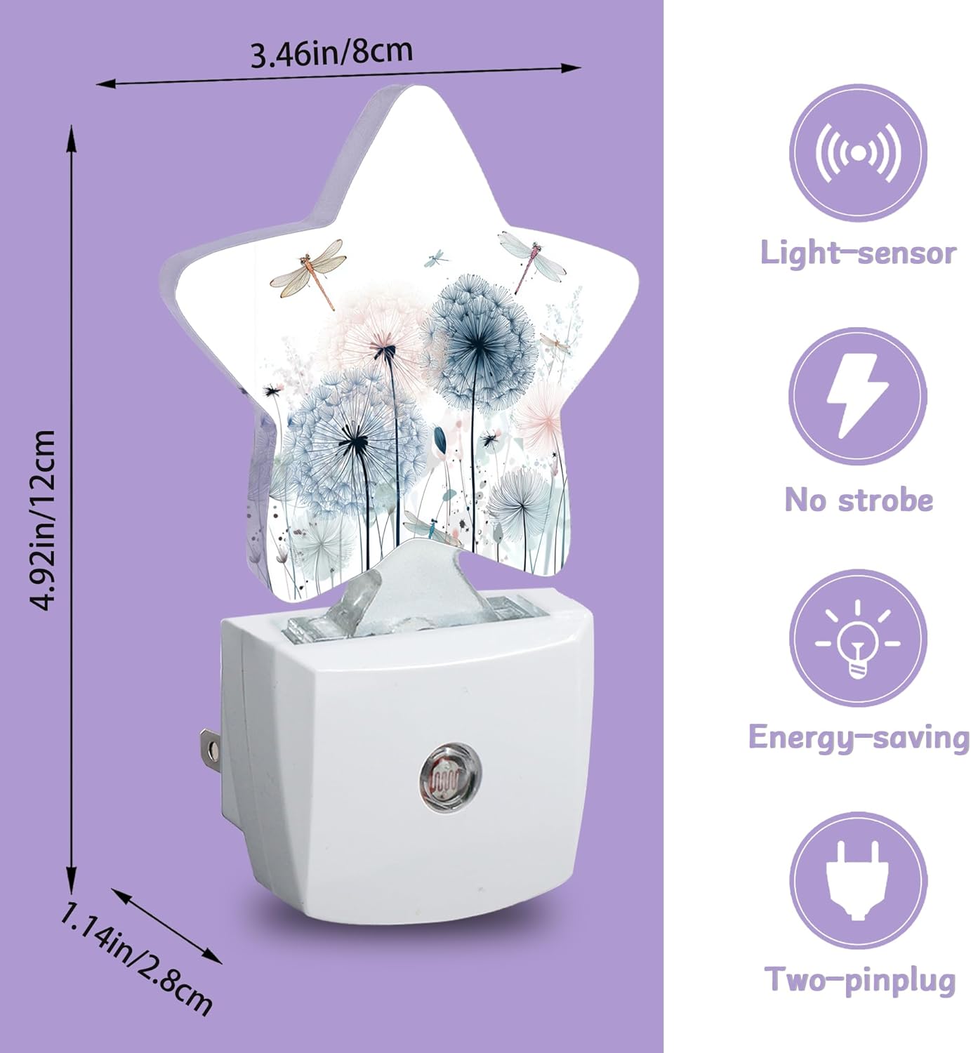 Luz Nocturna Decorativa Libélula y Estrella Sensor Pared Hogar