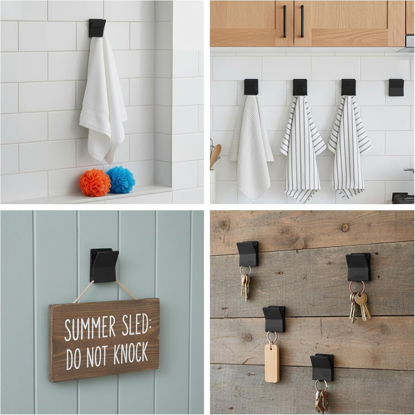 4 Clips Adhesivos Pared Negro para Colgar Tapiz Hogar