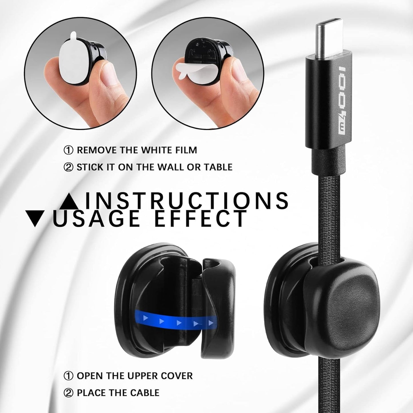Soporte cables escritorio pack 9 clips resorte adhesivo