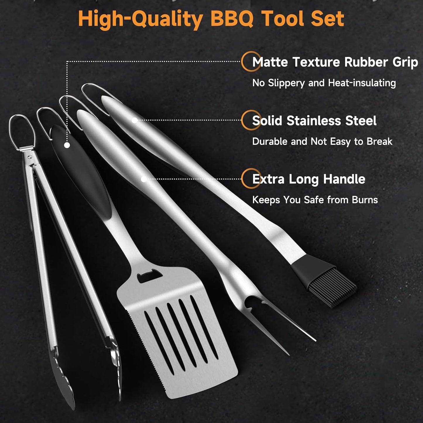 Set 4 Utensilios Parrilla Acero Inox