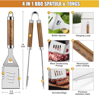 Juego 38 Pzas Accesorios Parrilla Acero Inox Funda Aluminio