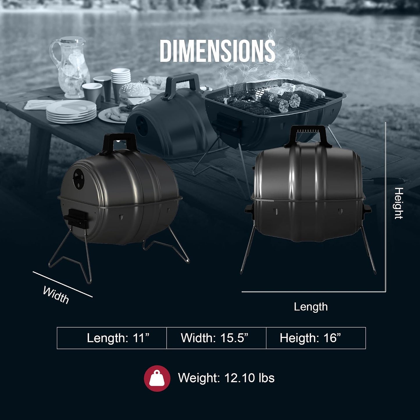 Parrilla de carbón portátil con capucha 186pulg2