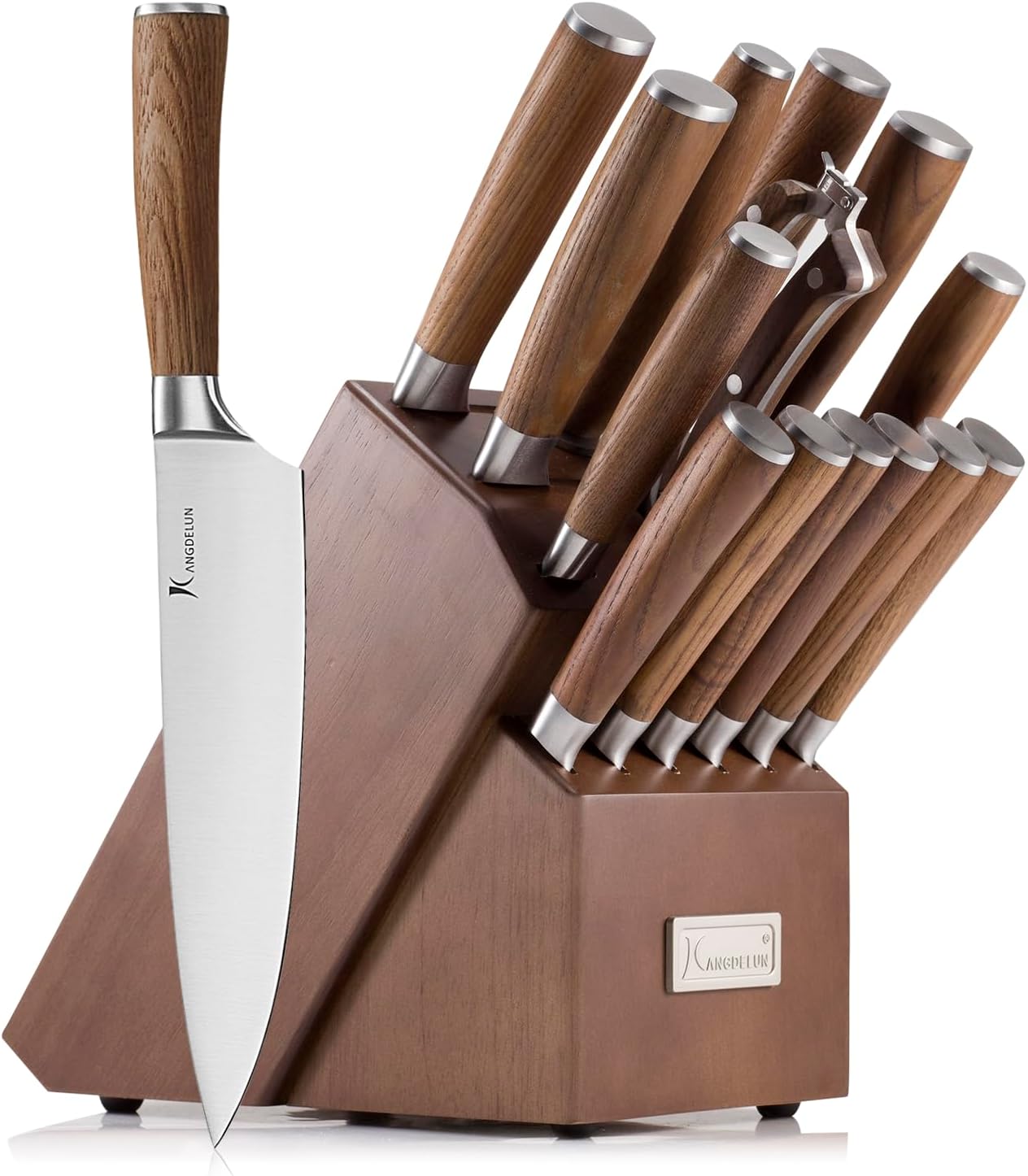 Set 15 Cuchillos Acero Inox con Bloque y Afilador de 8"