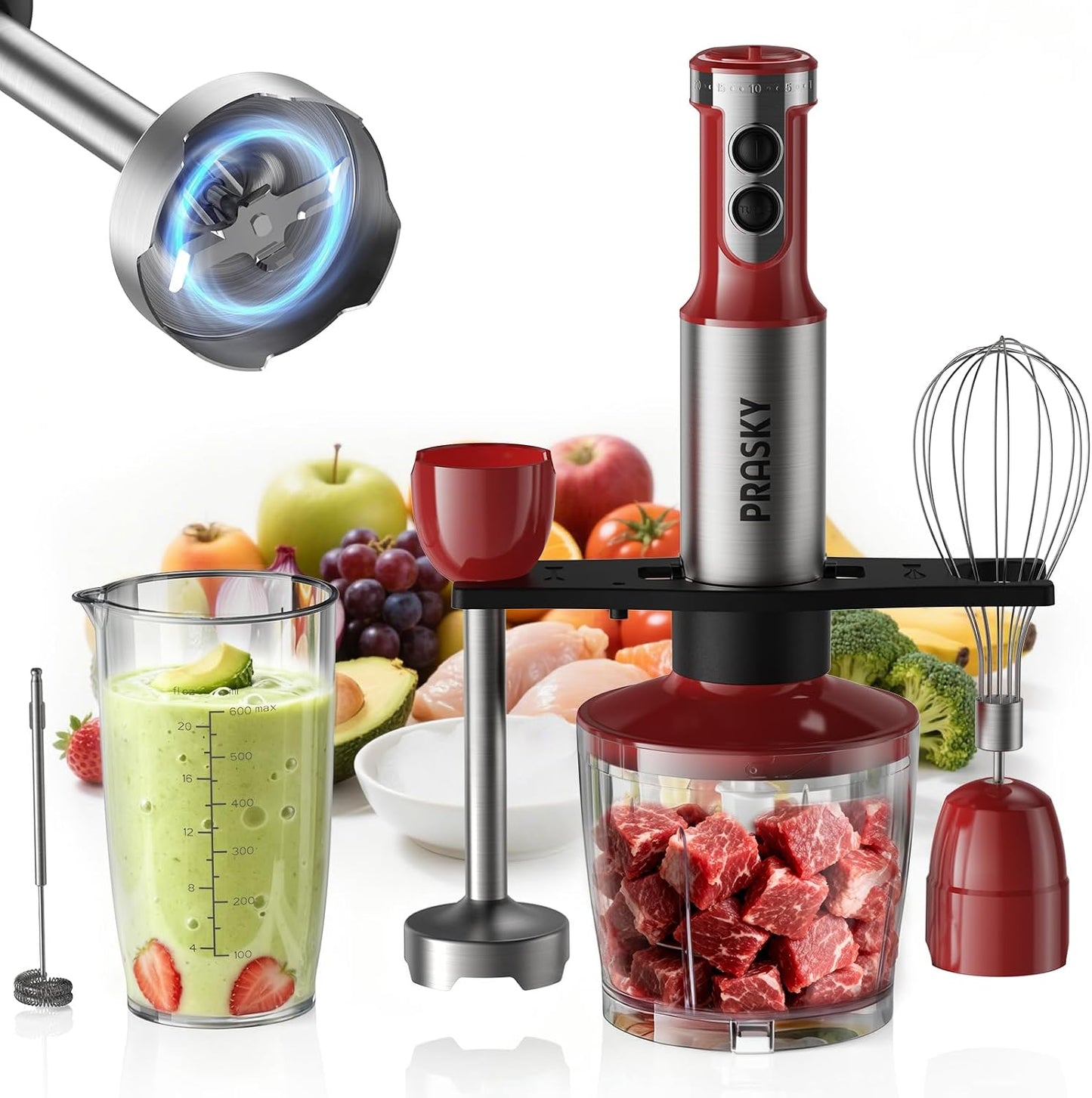Batidora de inmersión 1200W 20 velocidades con vaso y accesorios