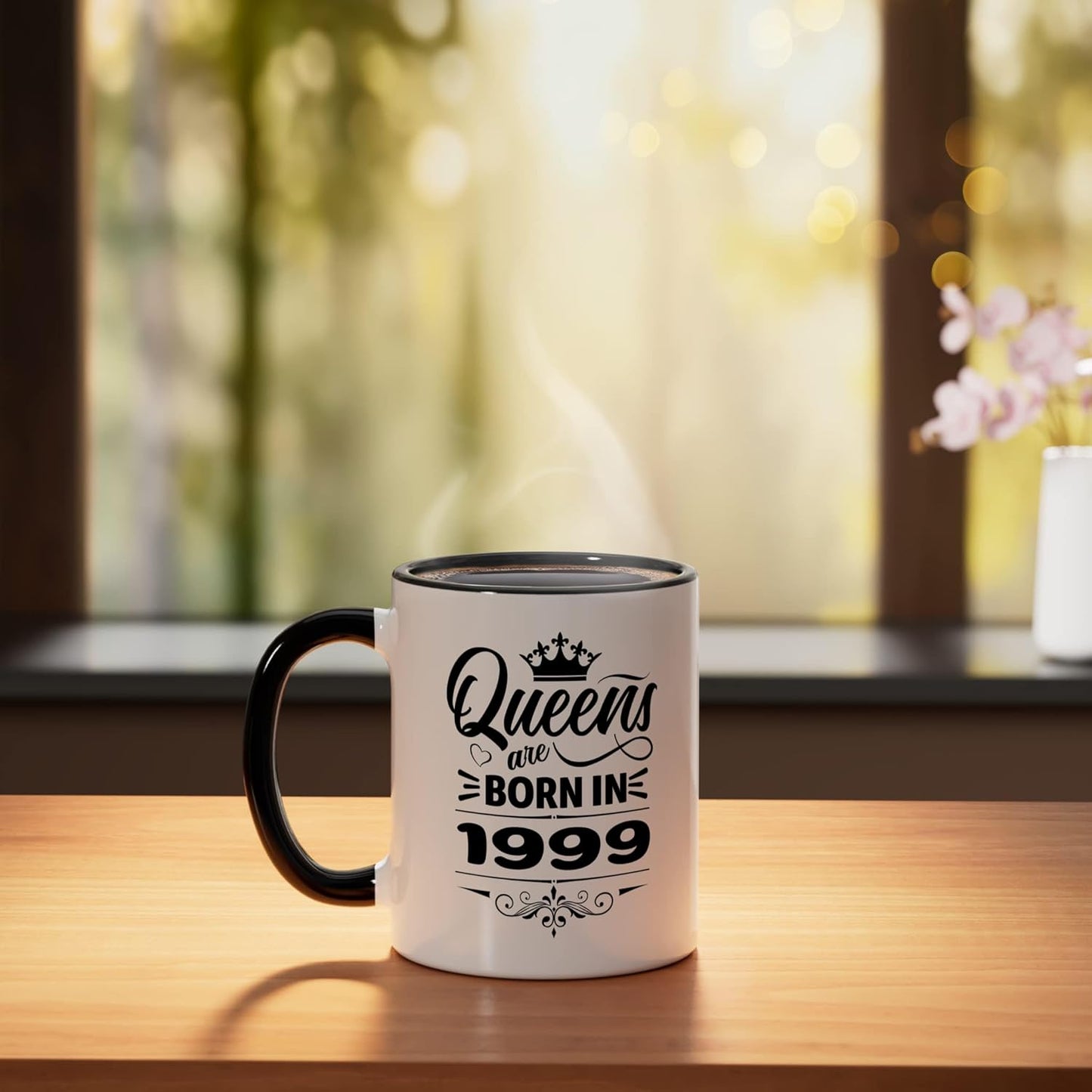 Taza cerámica para mujer cumpleaños Queens Are Born 1999 negro/blanco