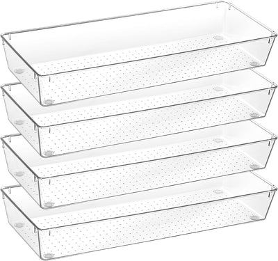 Paquete de 4 organizadores de cajones de cocina 15 x 6 pulgadas transparentes