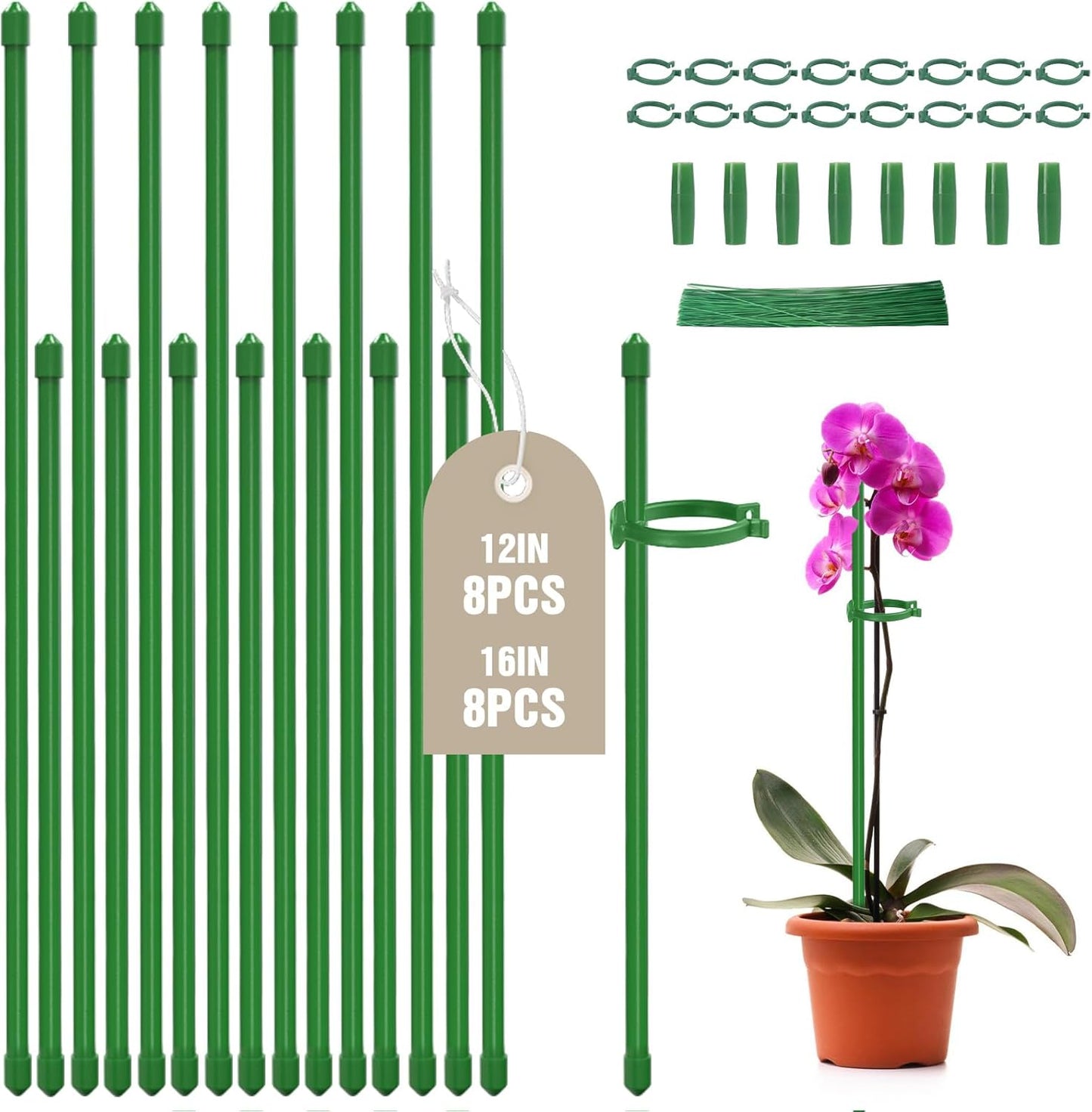 Pack 16 Estacas Jardín 12-16pulg Soporte Plantas Altas