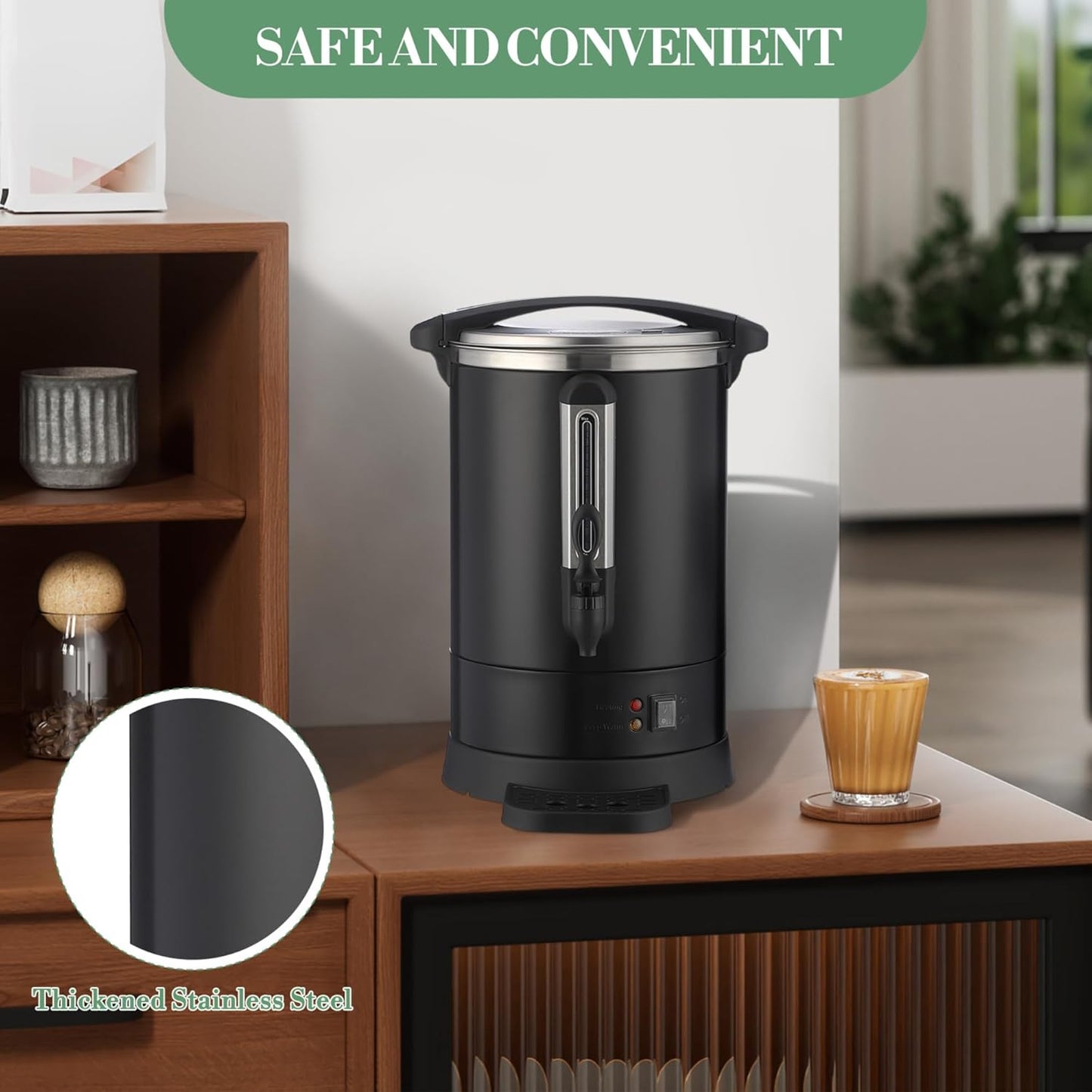 Urna café comercial 80 tazas disp. agua caliente acero inox