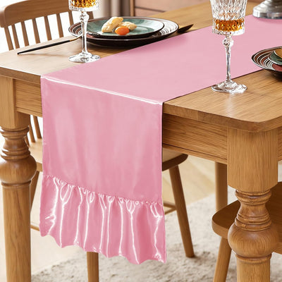 Paquete de 2 caminos de mesa de satén rosa con volantes para fiestas