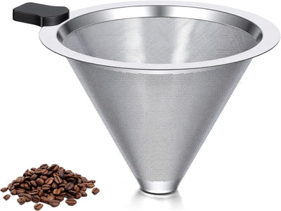 Filtro de café de metal sin papel para 1-2 tazas, doble malla