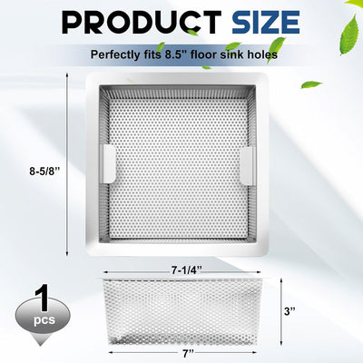 2 Pzas Filtro Drenaje Piso Cuadrado Acero Inox 8.5x8.5x3pulg