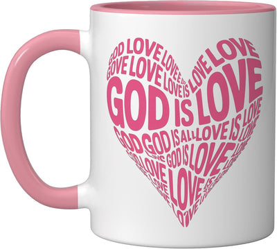 Taza cerámica de San Valentín con corazón God is Love rosa/blanca
