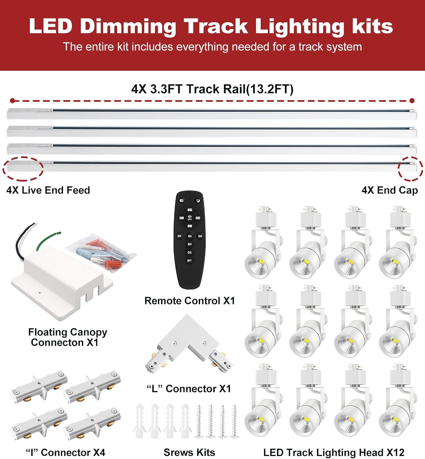 Kit iluminación pista 12 luces riel 13.2ft conector toldo flotante