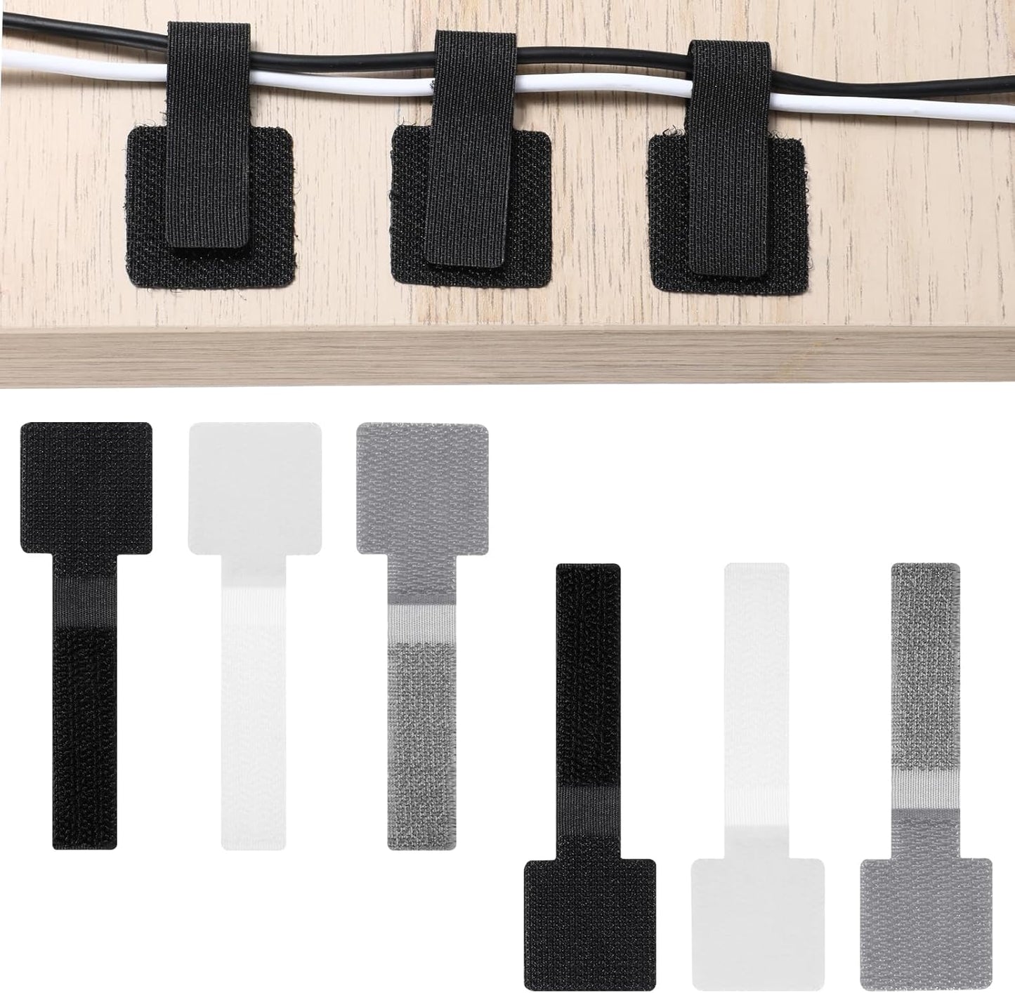 Correas cable gancho bucle clips autoadhesivos ajustables gris