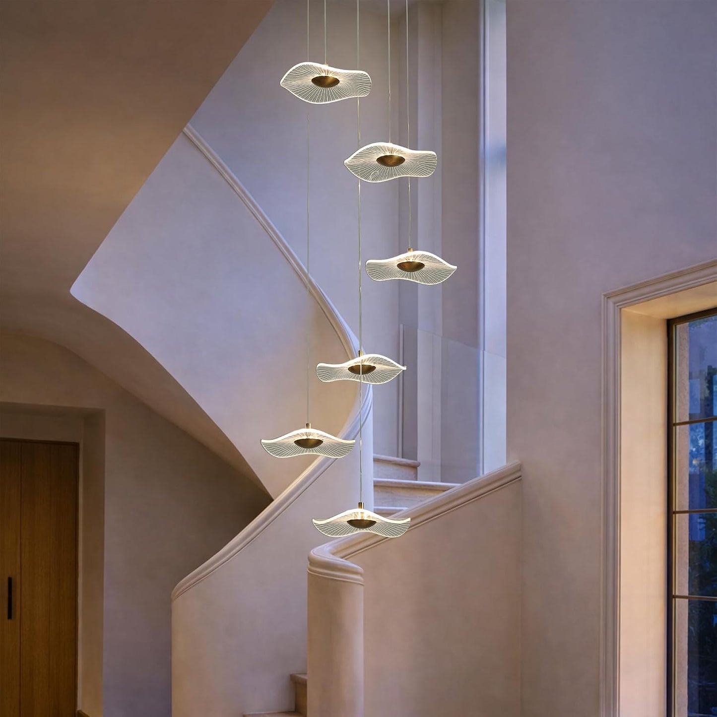 Lámpara colgante LED hoja loto 6 luces regulable