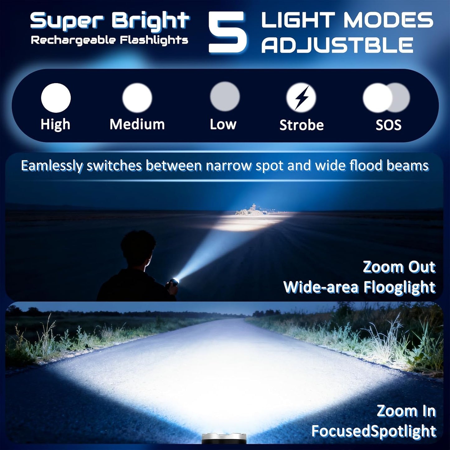 4 Linternas LED Recargables 5 Modos LCD Hogar Campamento