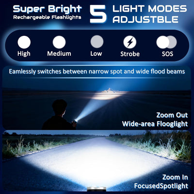 4 Linternas LED Recargables 5 Modos LCD Hogar Campamento