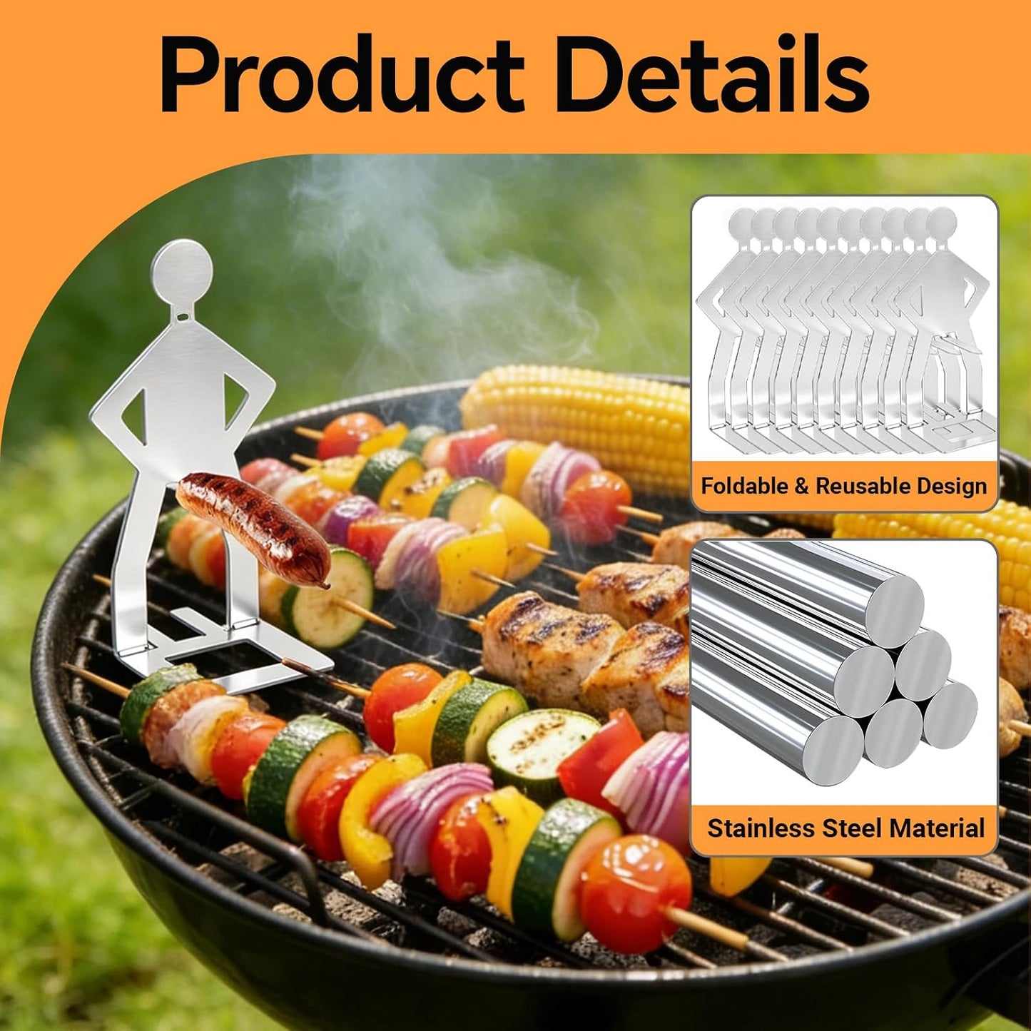 Soporte salchichas barbacoa 10uds reutilizables camping fiesta